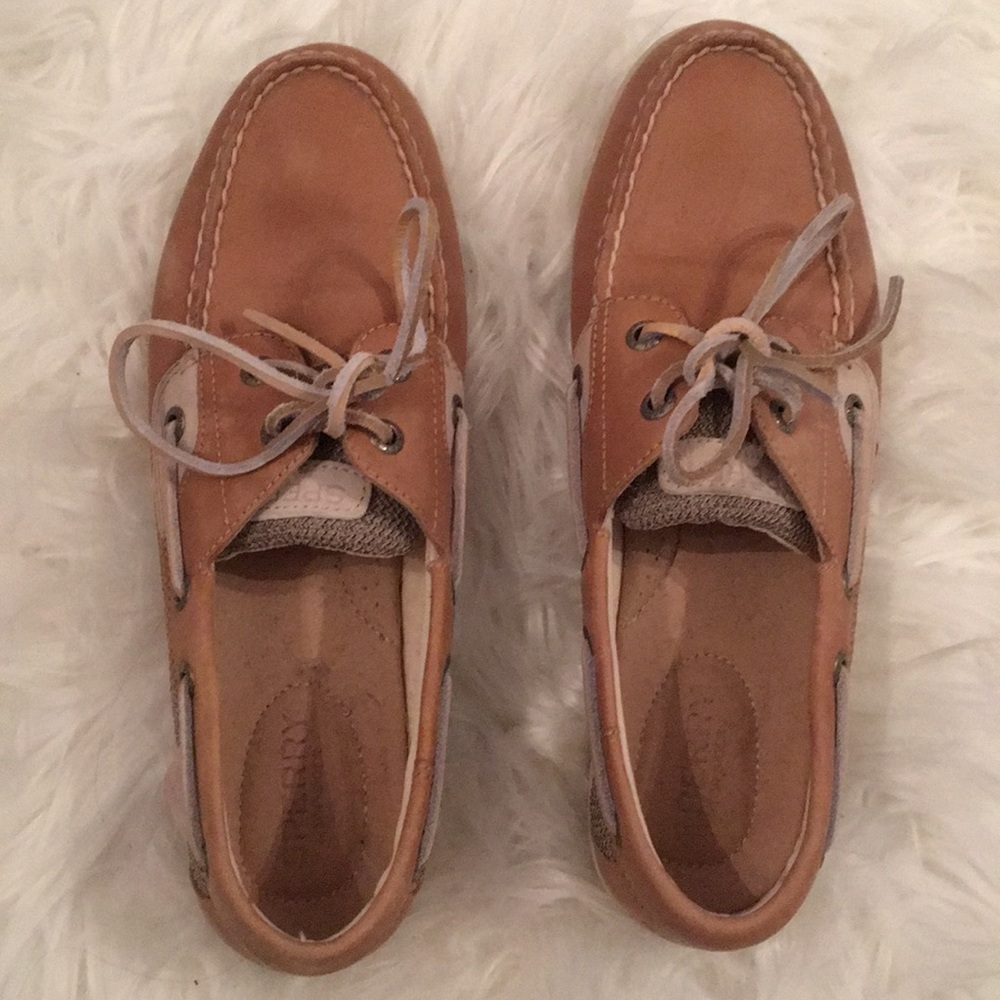Tan Sperry boat shoes